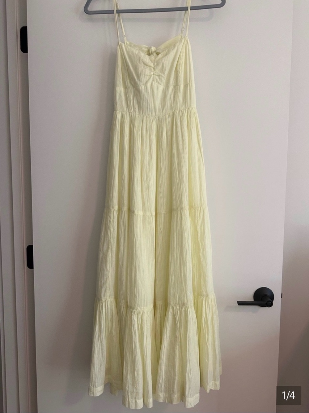 American Eagle Outfitters Pale Yellow Spaghetti Strap Tiered Maxi Dress